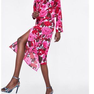 NEW ZARA PINK FLORAL ASYMMETRIC PRINTED SKIRT